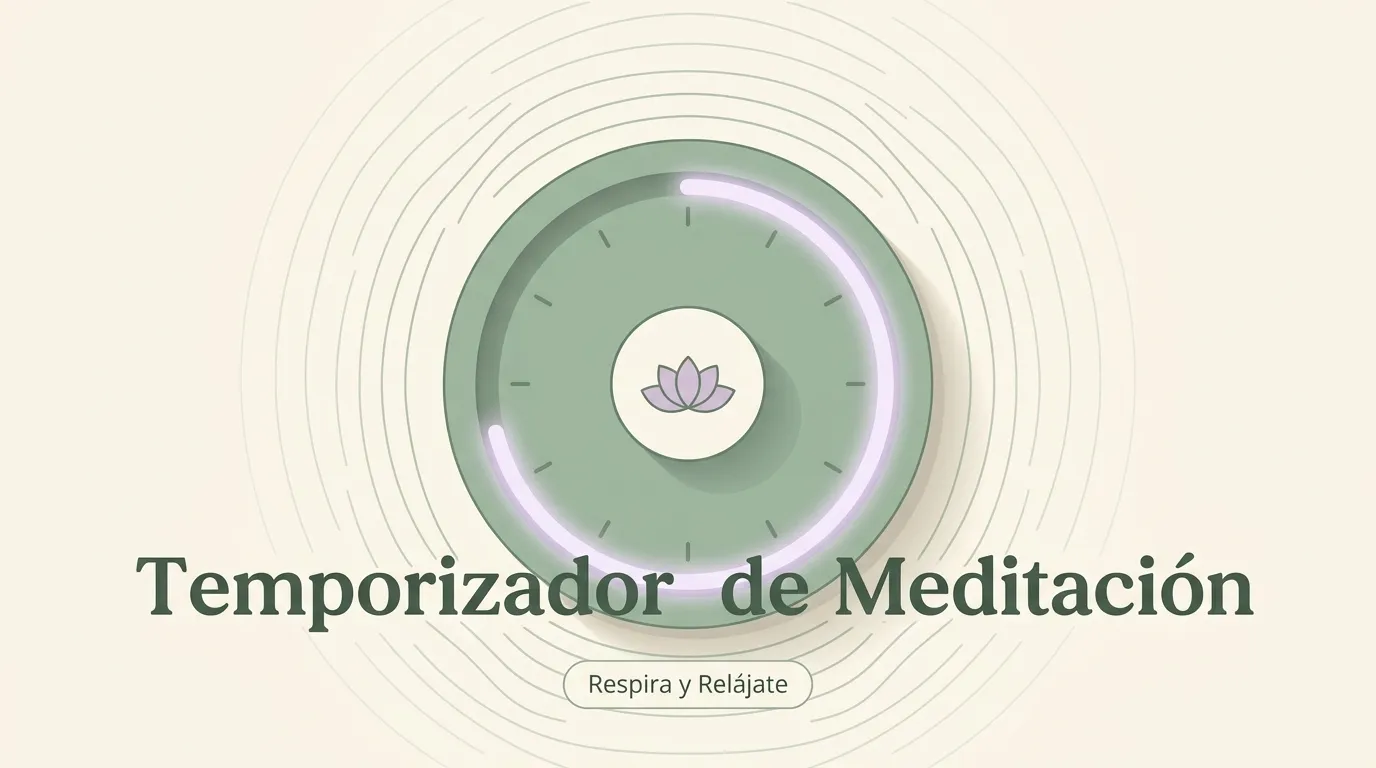 Interfaz del temporizador de meditación online con campana de cuenco tibetano y guía de respiración visual